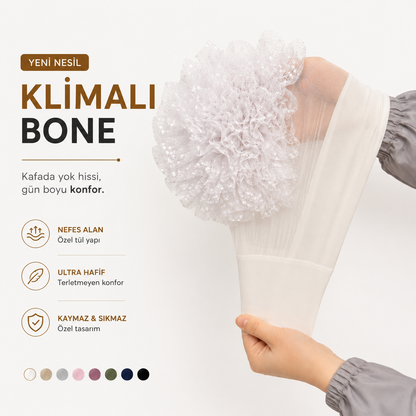 TR Rahat Bonem™ Klipsli Güpürlü Klima Bone
