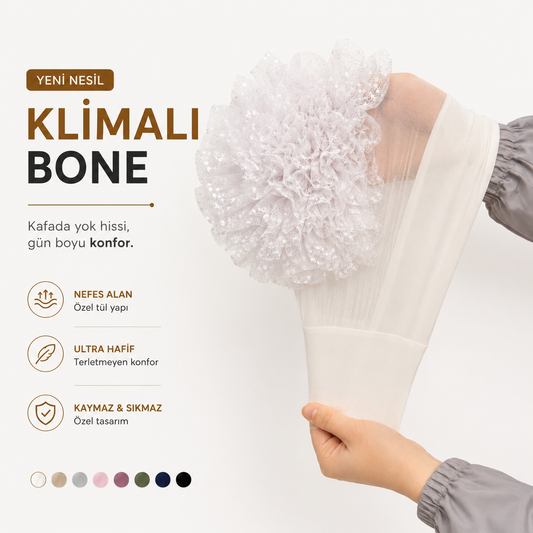 TR Rahat Bonem™ Klipsli Güpürlü Klima Bone